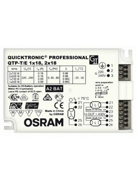 Ballast Electronique D/E - T/E 1-2x18W OSRAM