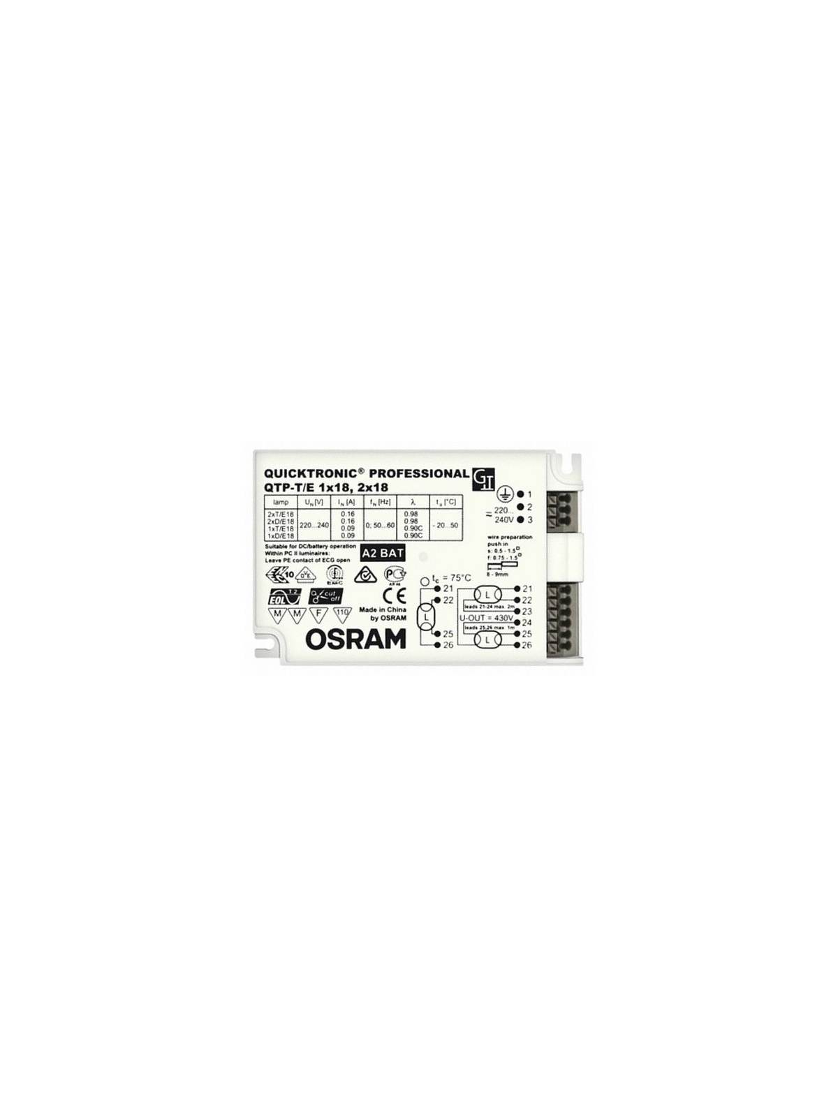 Ballast Electronique D/E - T/E 1-2x18W OSRAM