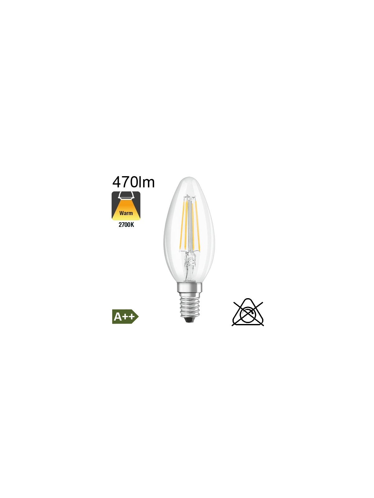 Flamme LED E14 470lm 2700K