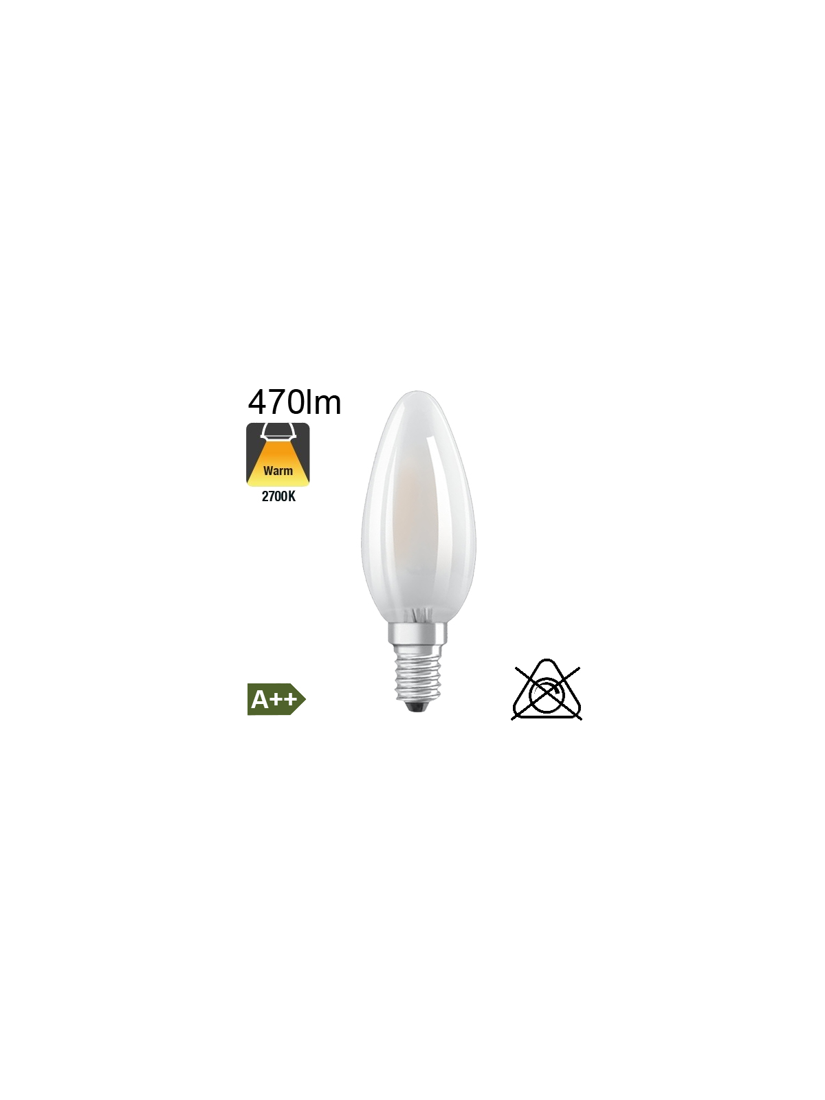 Flamme Dépolie LED E14 470lm 2700K