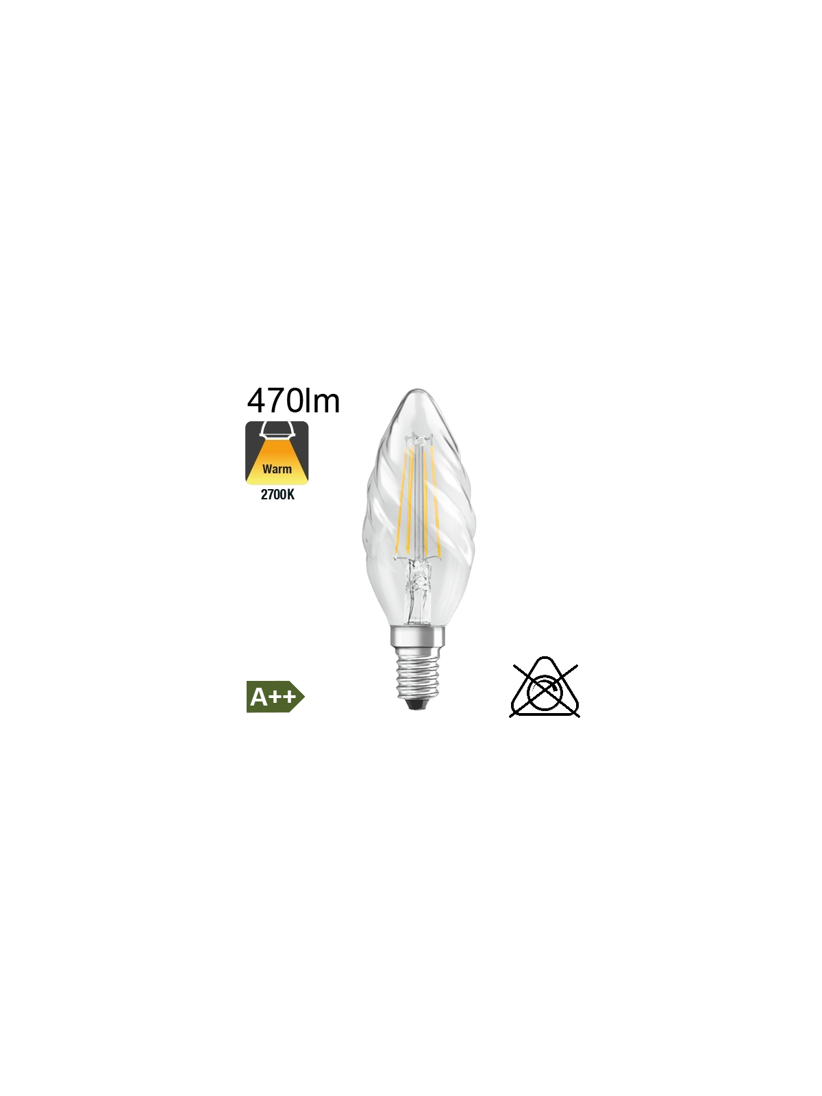 Flamme torsadée LED E14 470lm 2700K