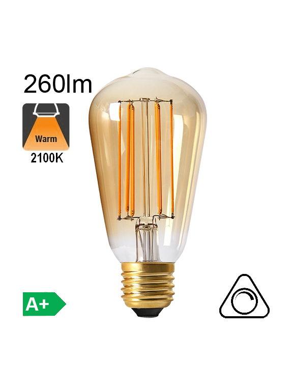 Edison ST64 Ambrée LED E27 260lm 2100K Dimmable