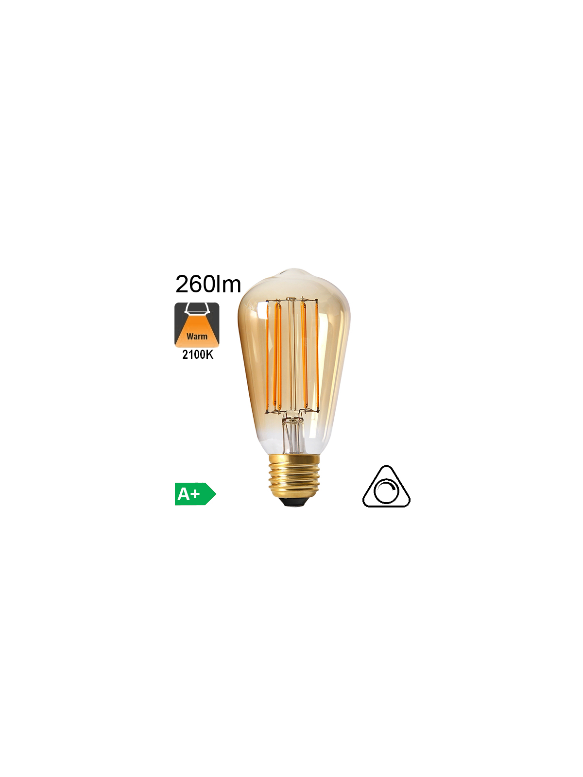 Edison ST64 Ambrée LED E27 260lm 2100K Dimmable