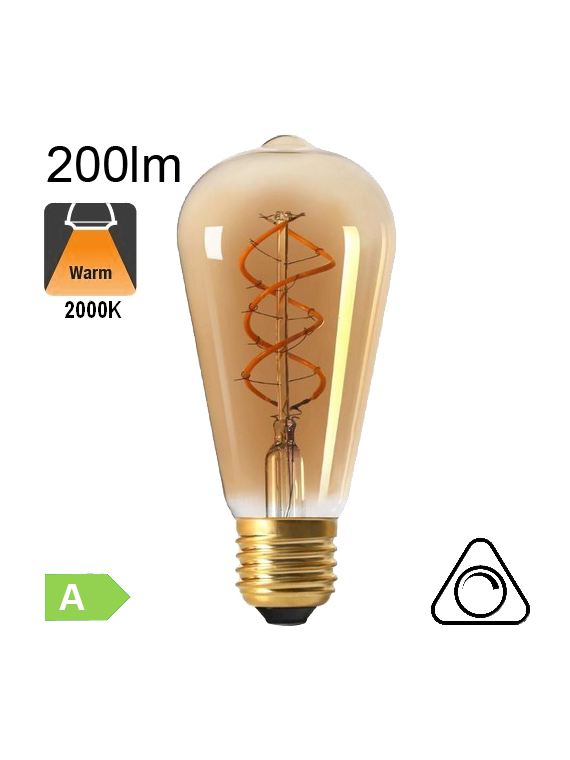 Edison ST64 Twisted Ambrée LED E27 200lm 2000K Dimmable