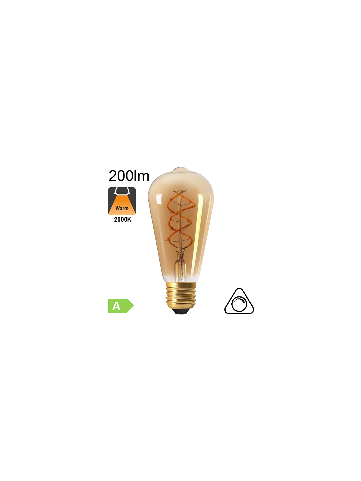 Edison ST64 Twisted Ambrée LED E27 200lm 2000K Dimmable