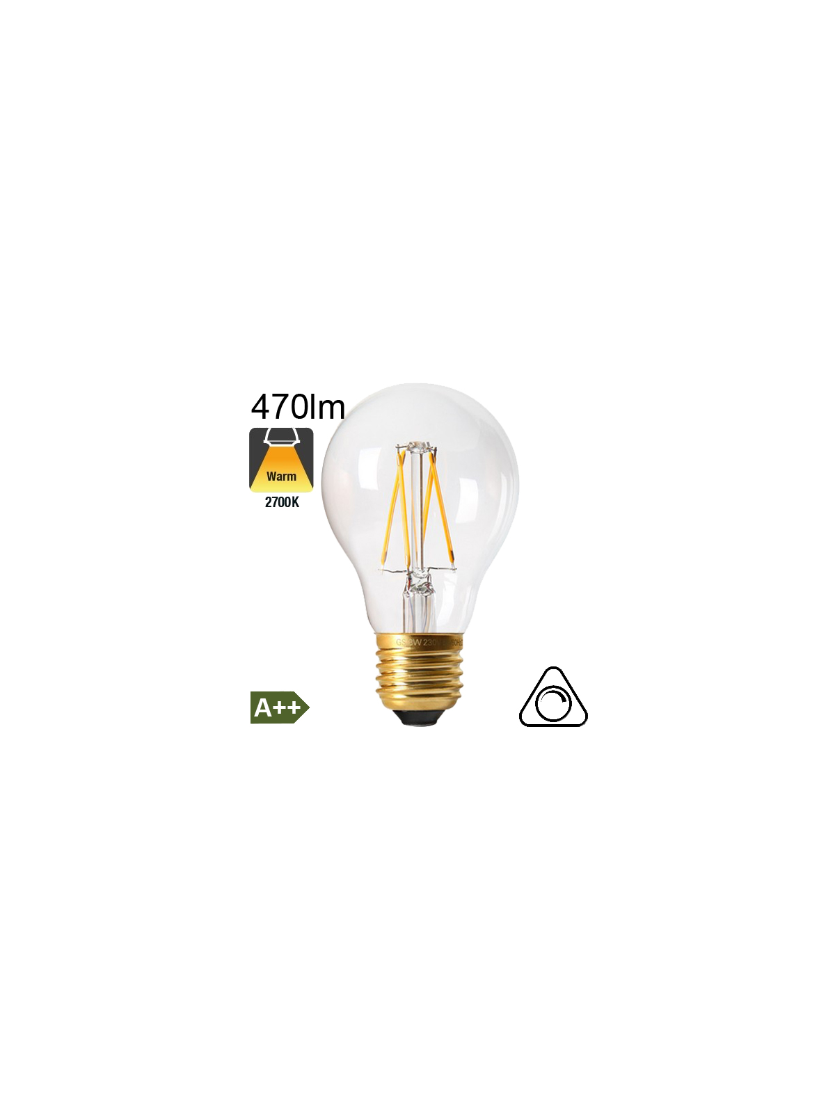 Standard LED E27 470lm 2700K Dimmable