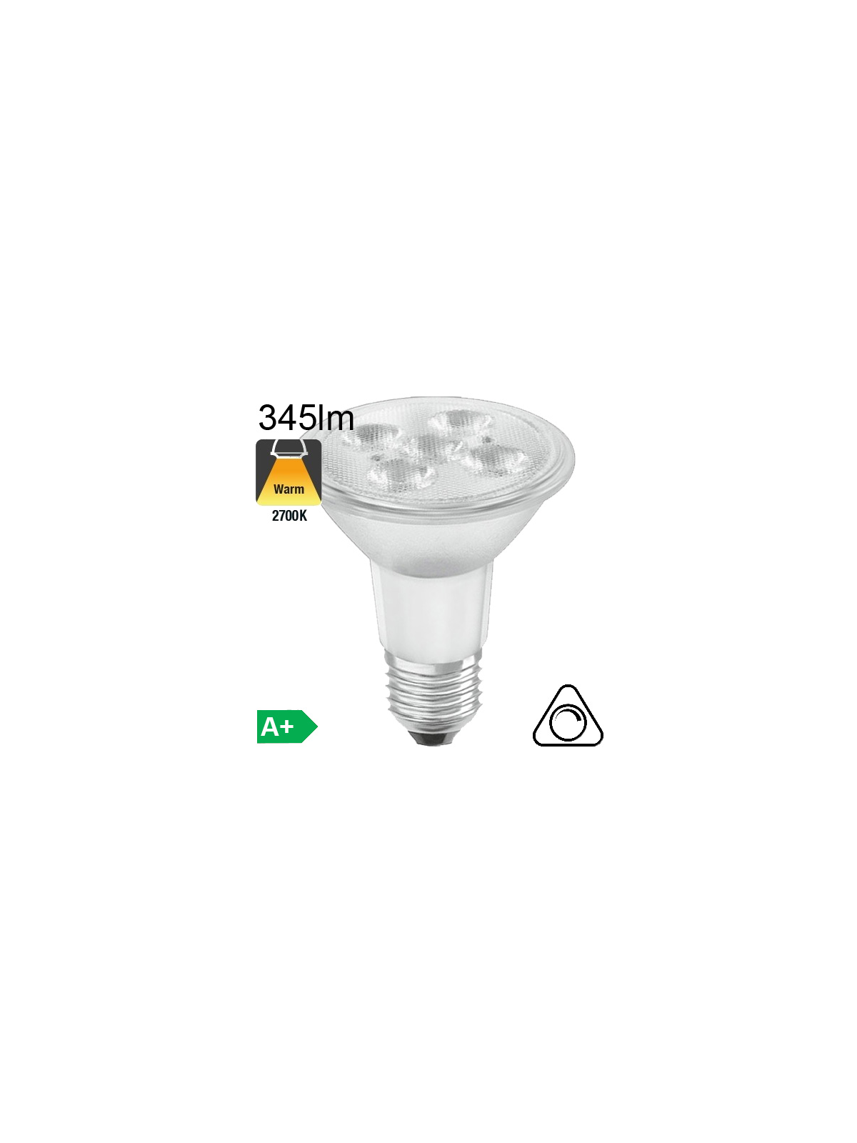 Spot PAR20 LED E27 345lm 36° 2700K Dimmable