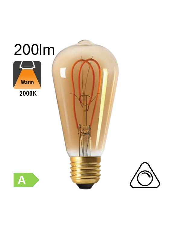 Edison ST64 Loop Ambrée LED E27 200lm 2000K Dimmable