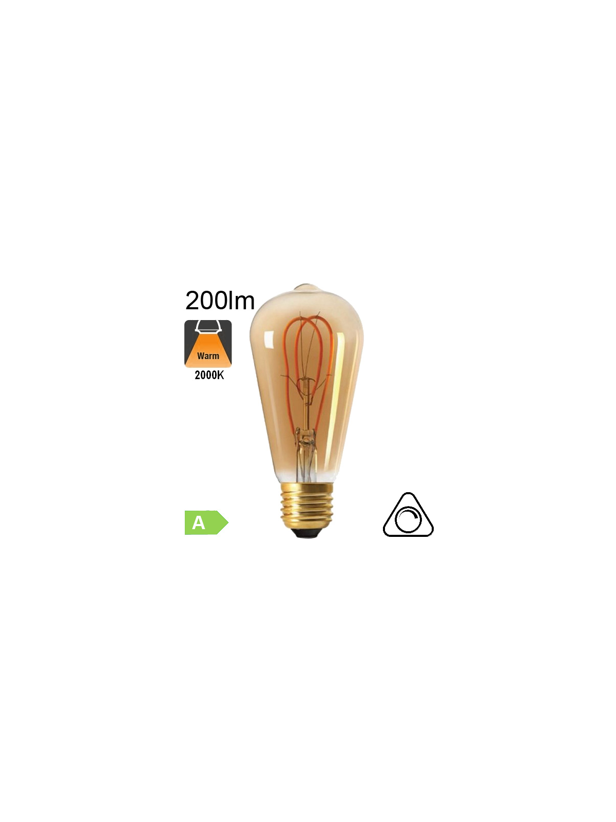 Edison ST64 Loop Ambrée LED E27 200lm 2000K Dimmable