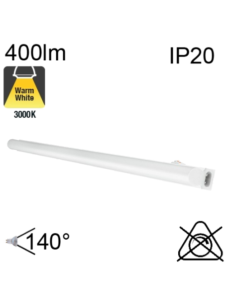 Réglette LED IP20 4W 400lm 3000K avec interrupteur