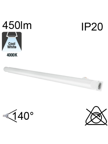 Réglette LED IP20 4W 450lm 4000K avec interrupteur