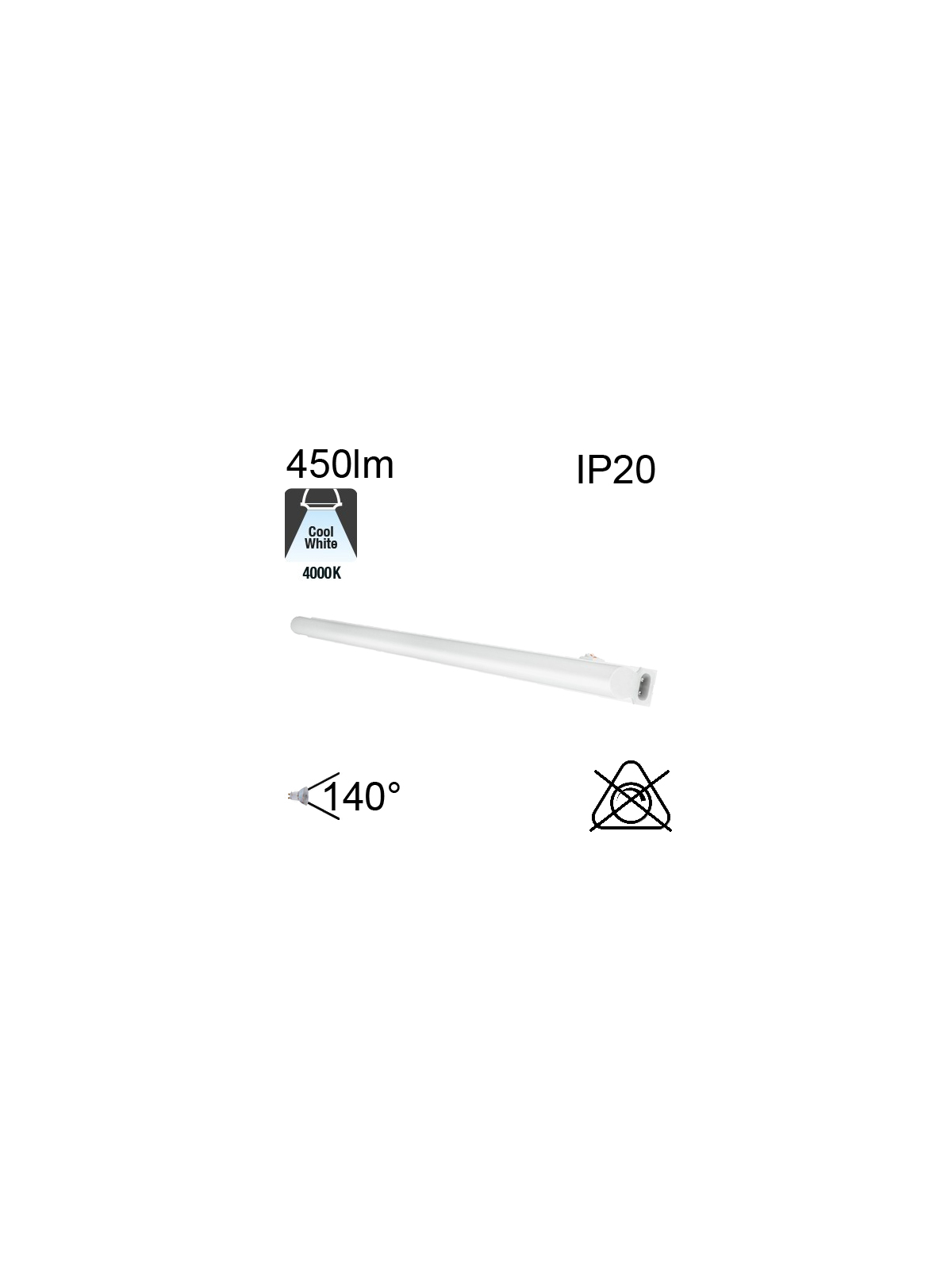 Réglette LED IP20 4W 450lm 4000K avec interrupteur