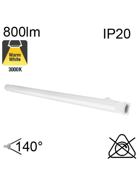 Réglette LED IP20 8W 800lm 3000K avec interrupteur