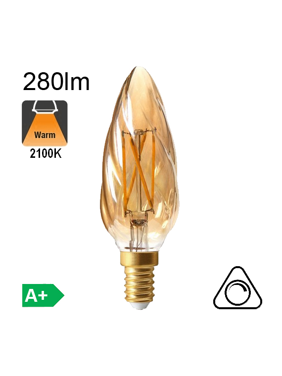 Flamme Torsadée Ambrée LED E14 280lm 2100K Dimmable