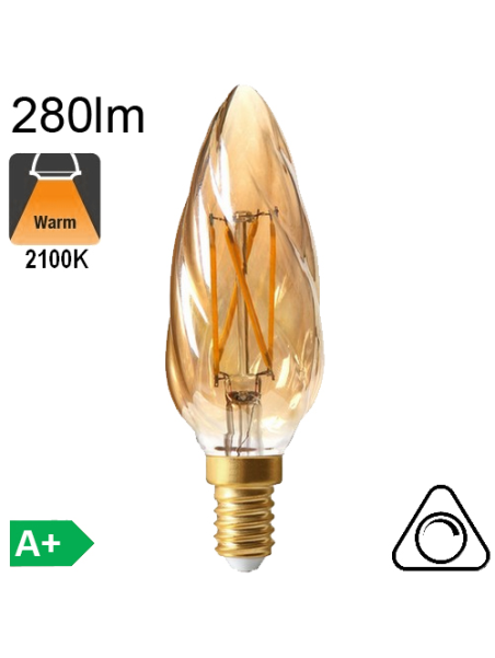 Flamme Torsadée Ambrée LED E14 280lm 2100K Dimmable