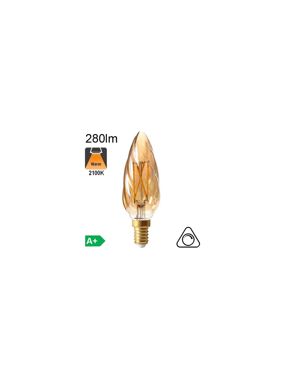 Flamme Torsadée Ambrée LED E14 280lm 2100K Dimmable