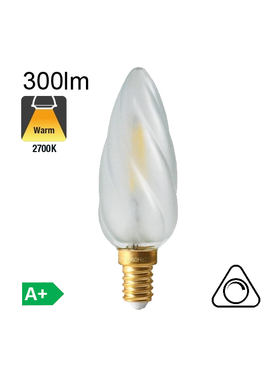 Flamme Torsadée Satinée LED E14 300lm 2700K Dimmable