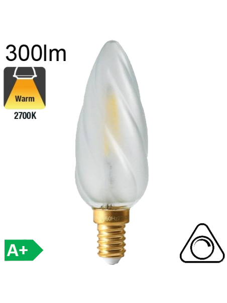 Flamme Torsadée Satinée LED E14 300lm 2700K Dimmable