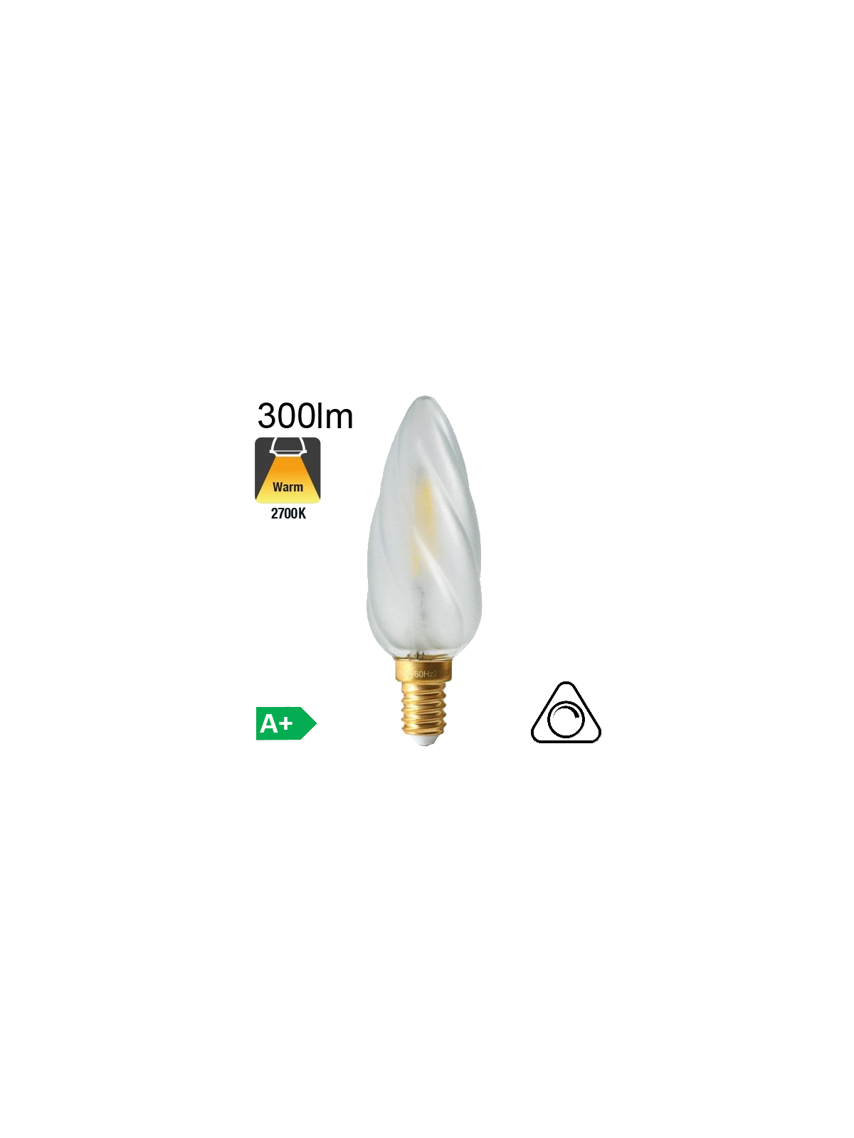 Flamme Torsadée Satinée LED E14 300lm 2700K Dimmable