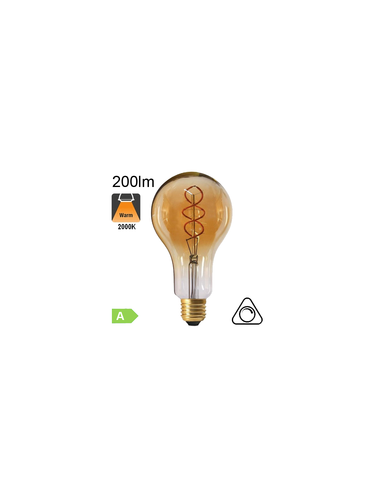 Géante Twisted Ambrée LED E27 200lm 2000K Dimmable