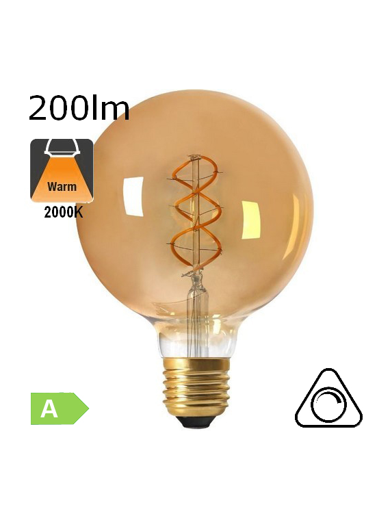 Globe Twisted LED E27 200lm 2000K Dimmable