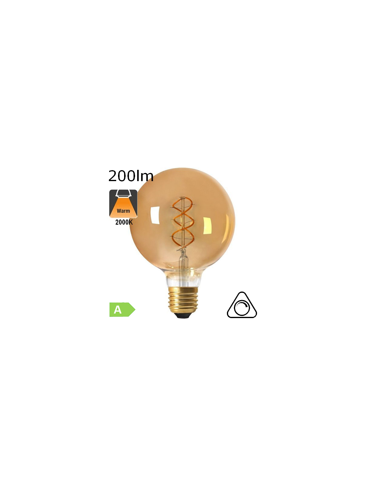 Globe Twisted LED E27 200lm 2000K Dimmable