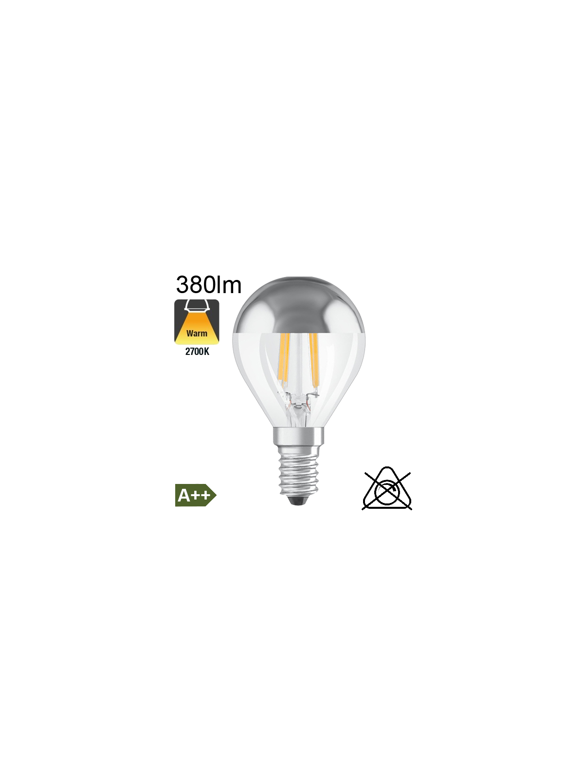 Sphérique Calotte Argentée LED E14 380lm 2700K