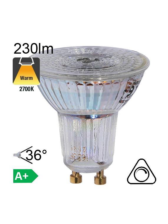 Spot LED GU10 230lm 2700K 36° Dimmable