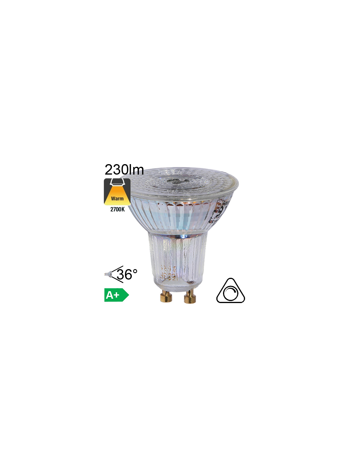 Spot LED GU10 230lm 2700K 36° Dimmable