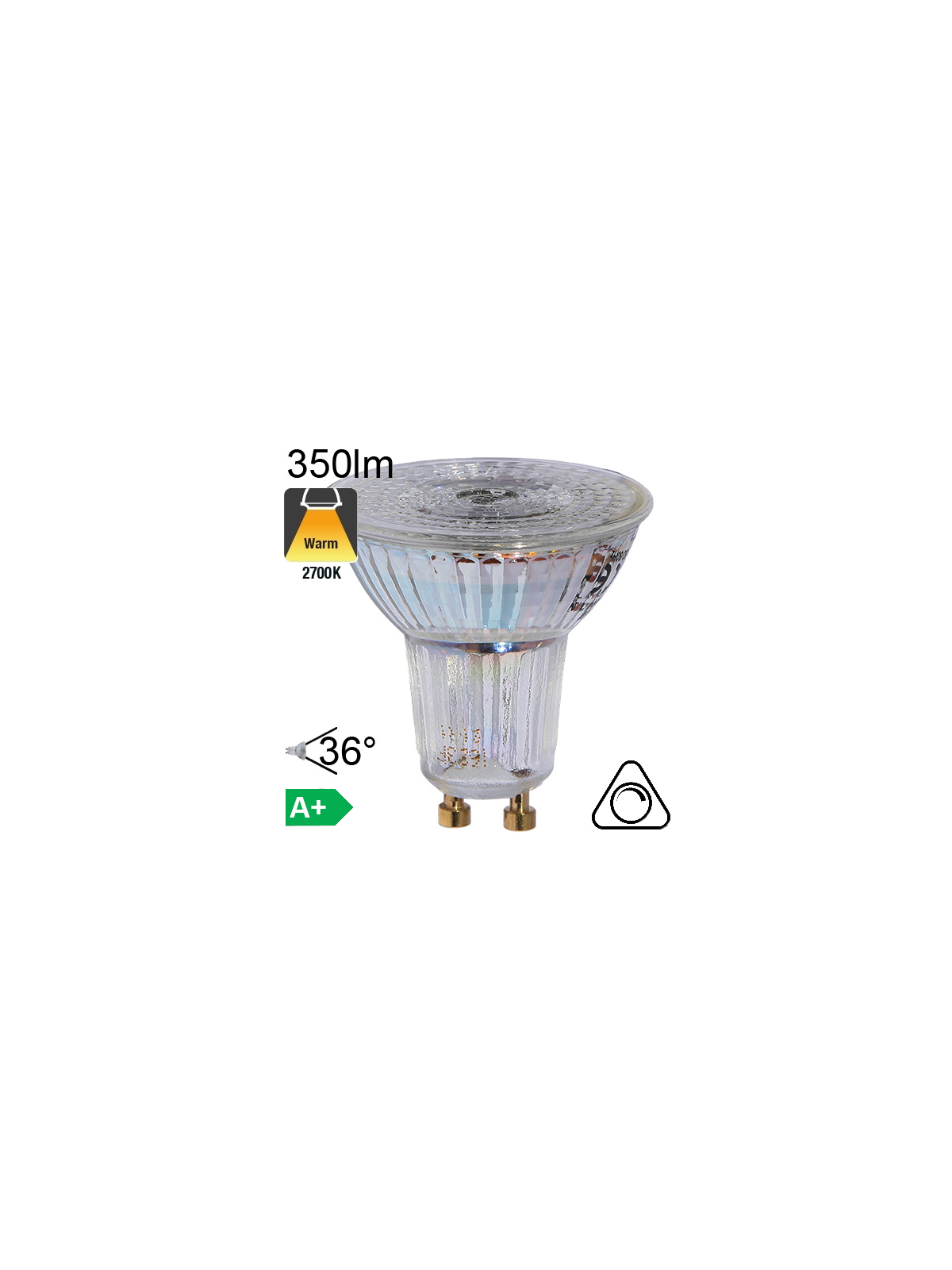 Spot LED GU10 350lm 2700K 36° Dimmable