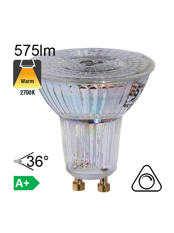 Spot LED GU10 575lm 2700K 36° Dimmable