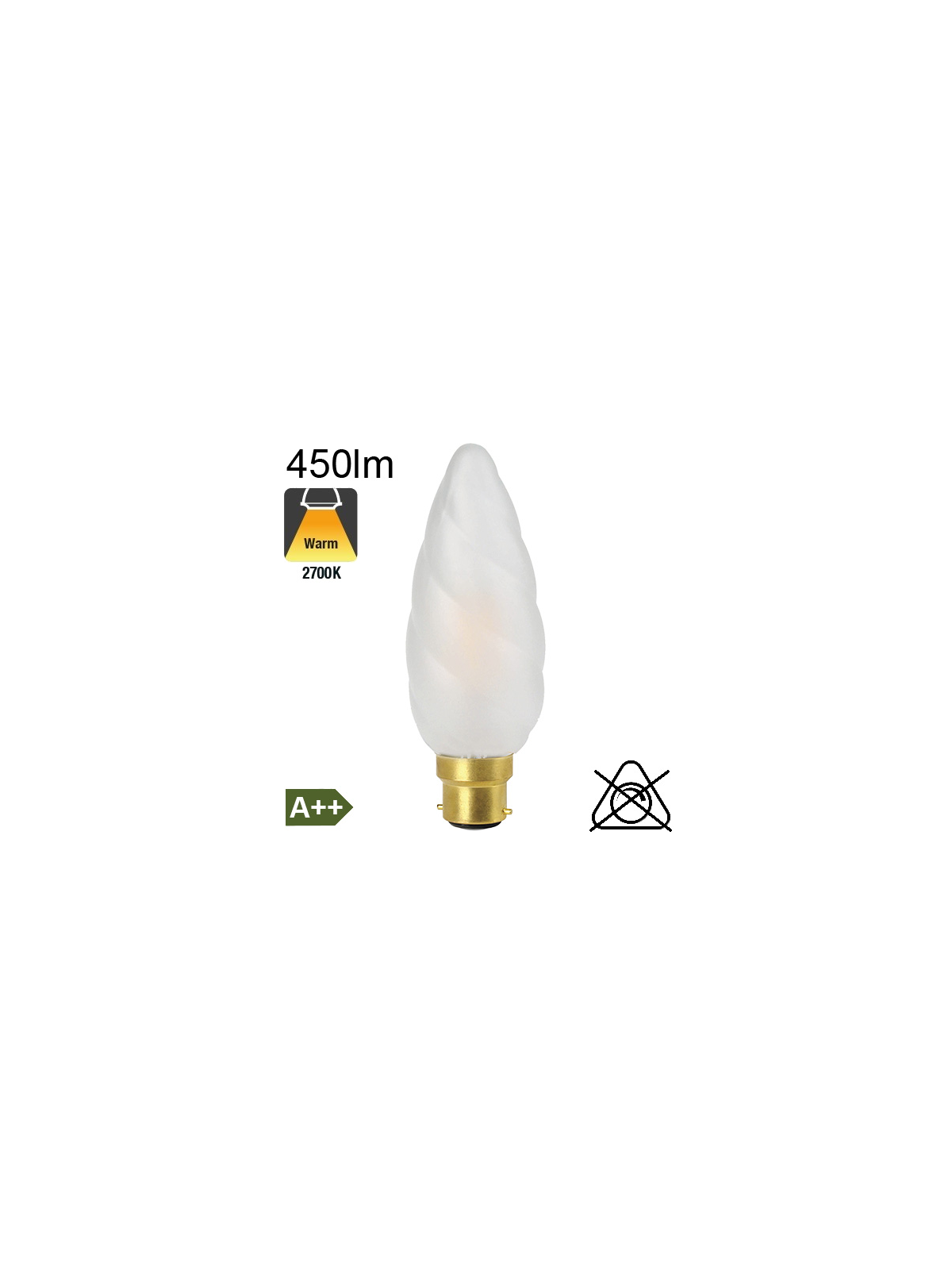 Flamme Géante Dépolie LED B22 450lm 2700K