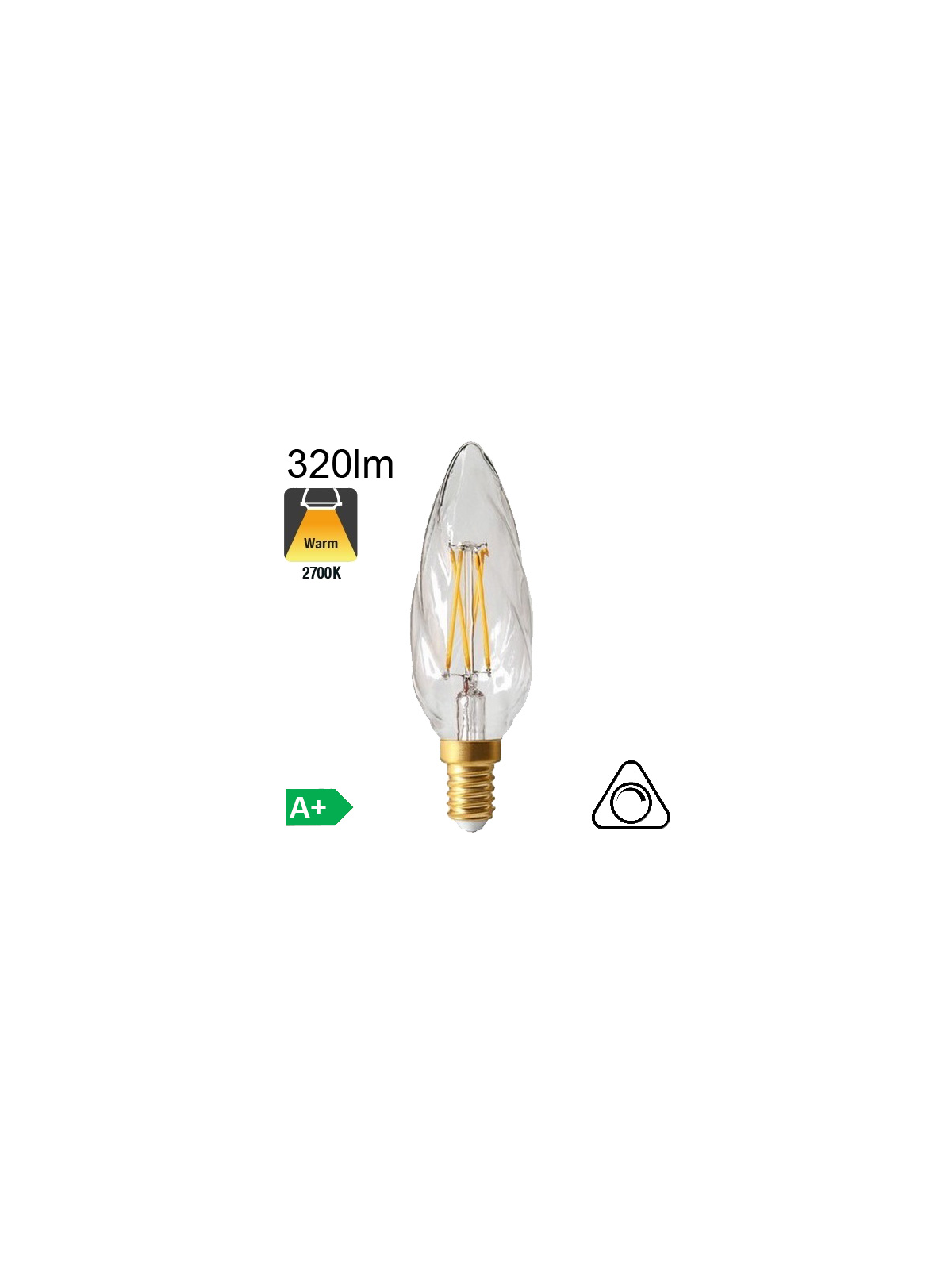 Flamme Torsadée LED E14 320lm 2700K Dimmable