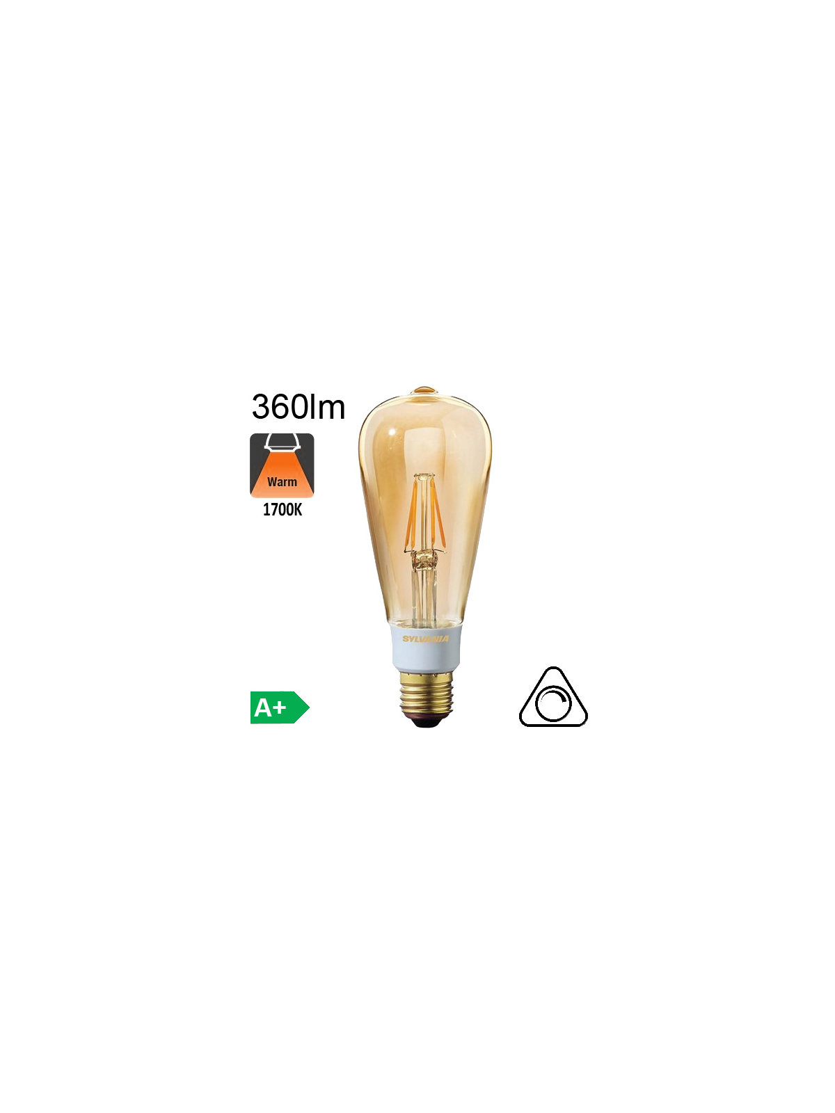 Edison ST64 Ambrée LED E27 360lm 1700K Dimmable