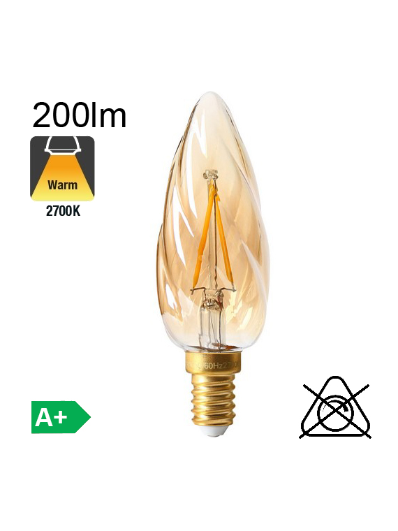 Flamme Torsadée Ambrée LED E14 200lm 2700K