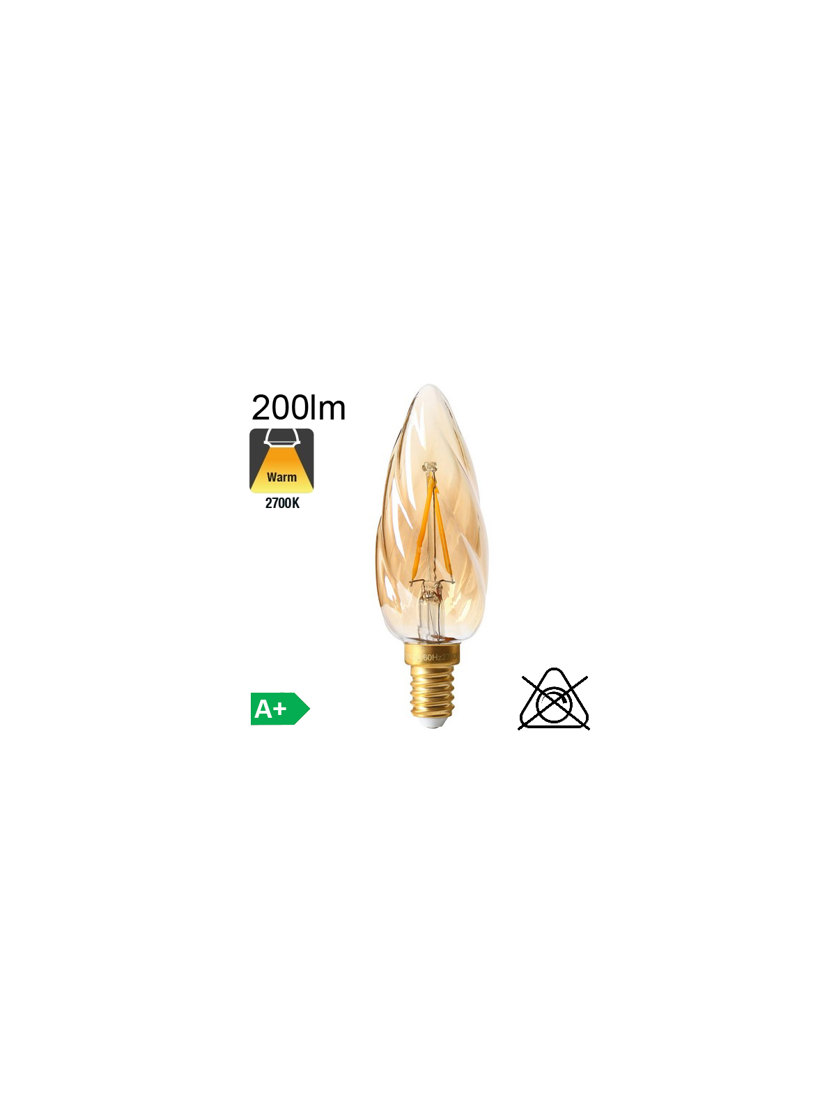 Flamme Torsadée Ambrée LED E14 200lm 2700K