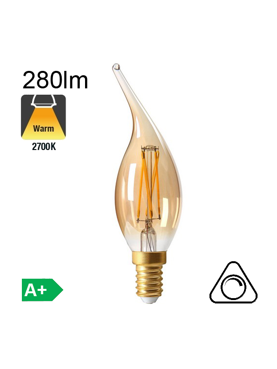 Flamme Coup de Vent Ambrée LED E14 280lm 2700K Dimmable