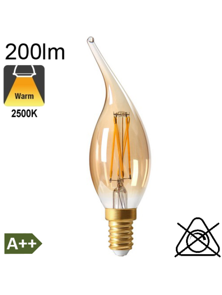 Flamme Coup de Vent Ambrée LED E14 200lm 2500K