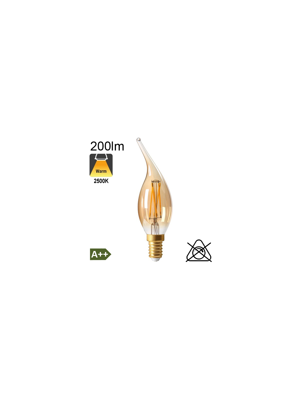 Flamme Coup de Vent Ambrée LED E14 200lm 2500K