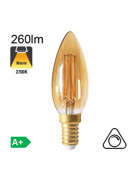 Flamme Ambrée LED E14 260lm 2700K Dimmable