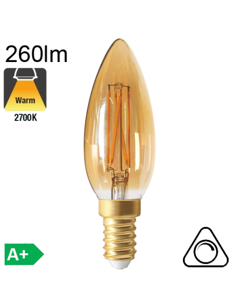 Flamme Ambrée LED E14 260lm 2700K Dimmable