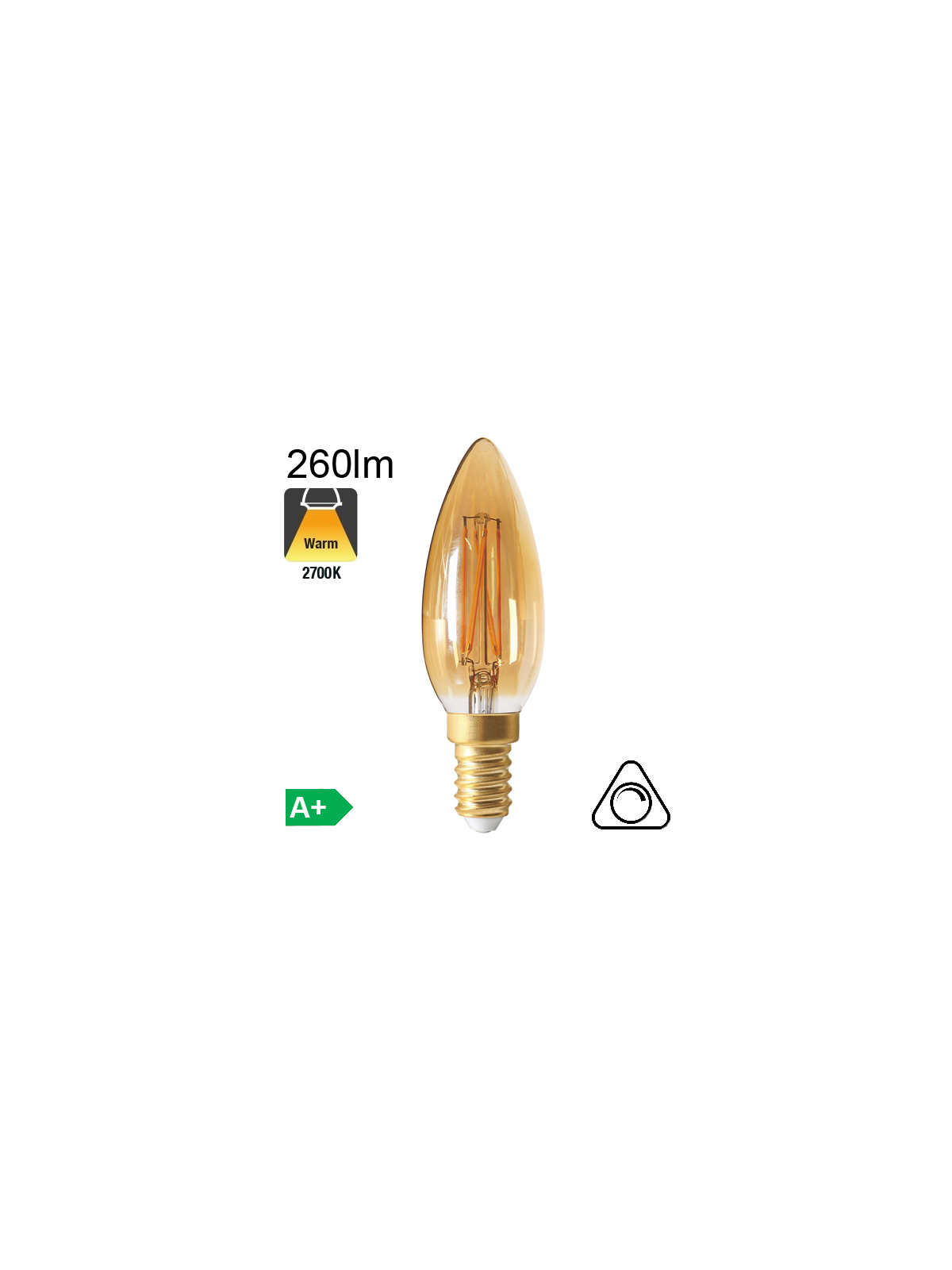 Flamme Ambrée LED E14 260lm 2700K Dimmable