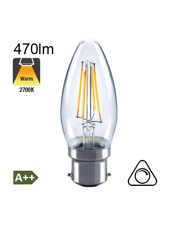 Flamme LED B22 470lm 2700K Dimmable