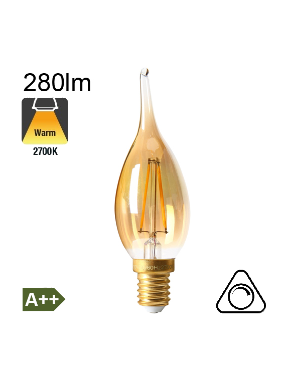 Flamme Grand Siècle Ambrée LED E14 280lm 2700K Dimmable