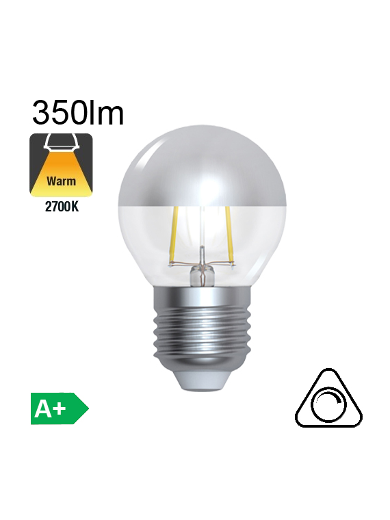 Sphérique Calotte Argentée LED E27 350lm 2700K Dimmable