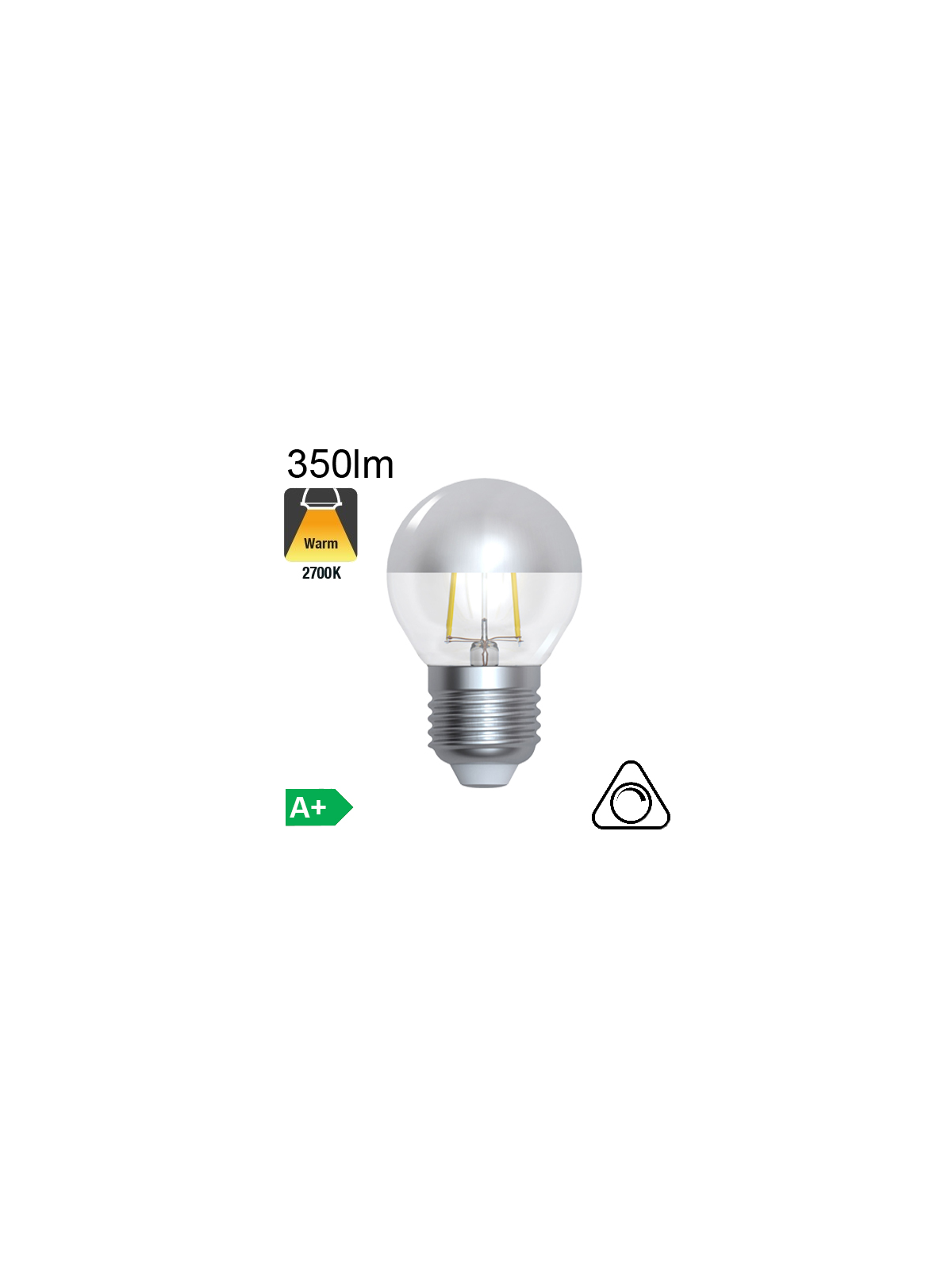 Sphérique Calotte Argentée LED E27 350lm 2700K Dimmable