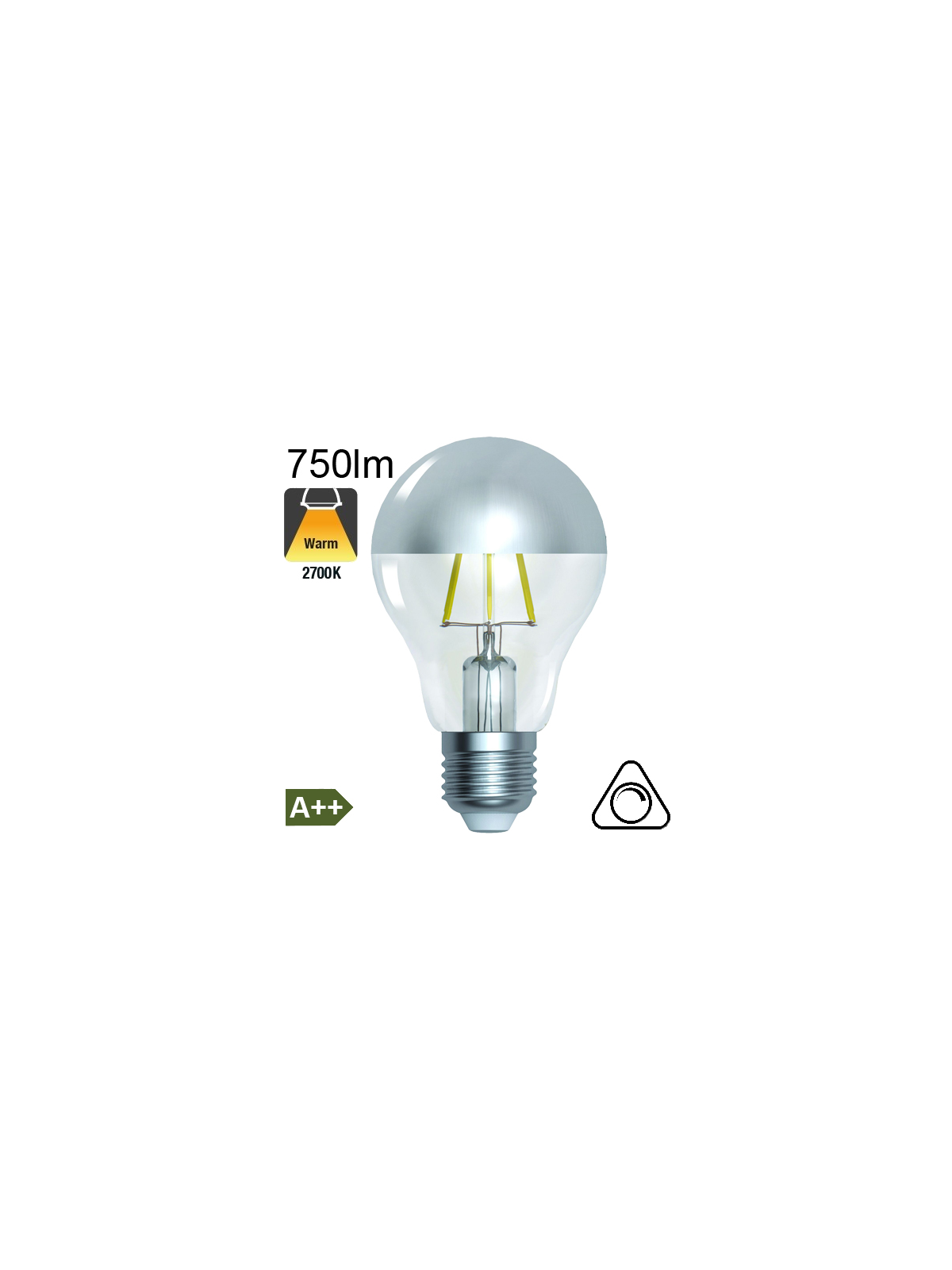 Standard Calotte Argentée LED E27 750lm 2700K Dimmable