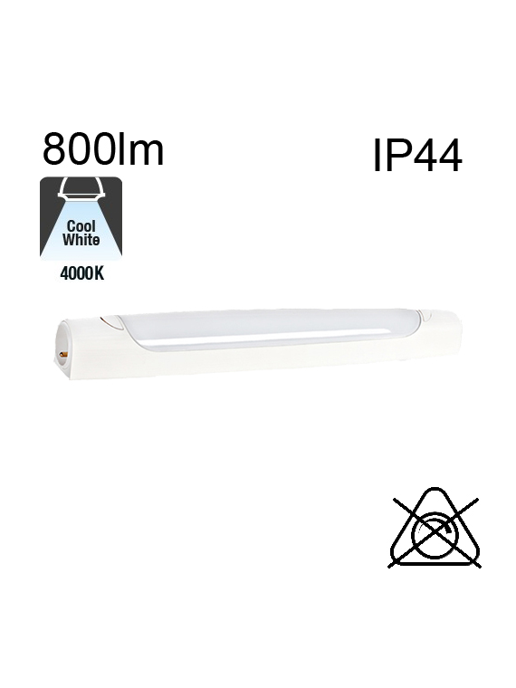 Réglette AVEC Inter ET SANS Prise Led Asymétrique SdB IP44 8W 800lm 4000K