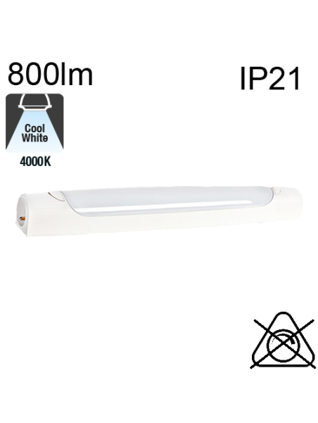 Réglette AVEC Inter et AVEC Prise Led Asymétrique SdB IP21 8W 800lm 4000K