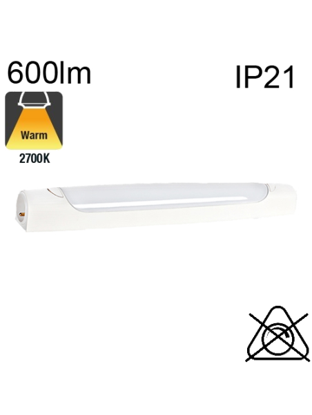 Réglette AVEC Inter et AVEC Prise Led Symétrique SdB IP21 6W 600lm 2700K